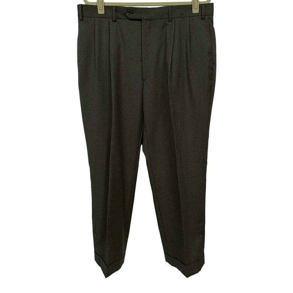 Jos. A. Banks Exec Collection Mens 100% Wool Cuffed Pants 38R Brown Herringbone
